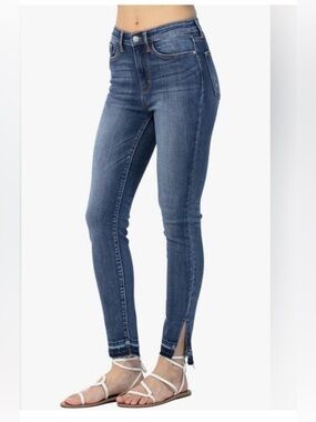 Judy Blue Dark Blue High-Rise Skinny Jeans with Ankle Slits